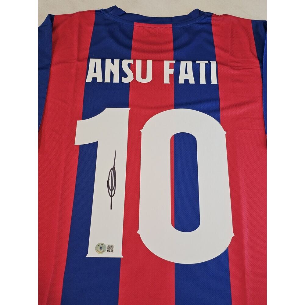 Ansu Fati Autographed/Signed Jersey Beckett Sticker Blue Red Custom Jersey